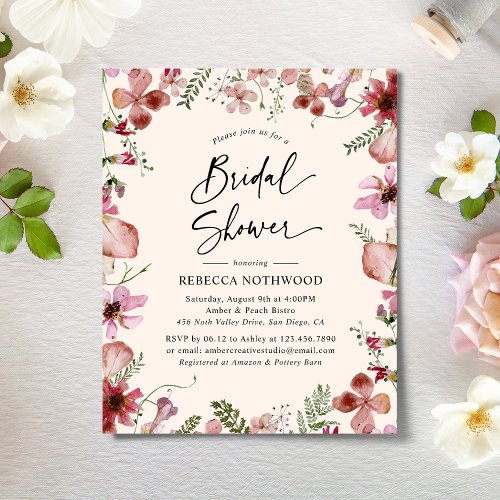 Budget Dusky Pink Flora Bridal Shower Invitation