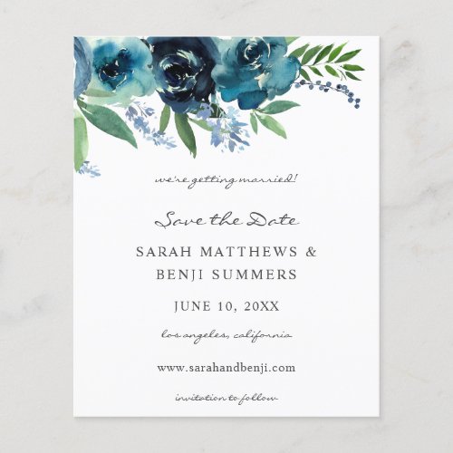 Budget Dusty Blue 2 Floral Save the Date 2 Flyer