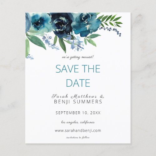Budget Dusty Blue 2 Floral Save the Date V3 Flyer
