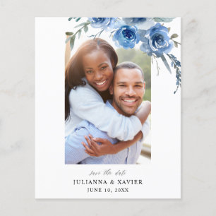 Budget Dusty Blue & B Floral Save the Date Photo 2