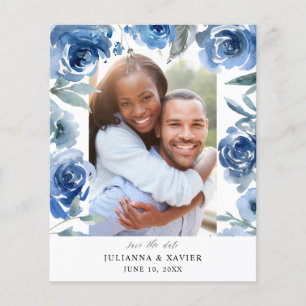 Budget Dusty Blue & Blu Floral Save the Date Photo Flyer