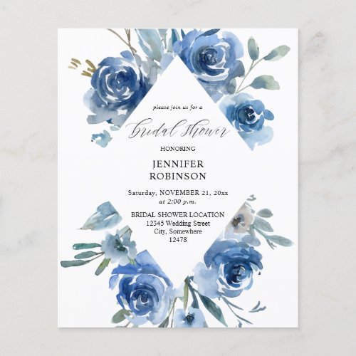 Budget Dusty Blue  Blue Bridal Shower Flyer