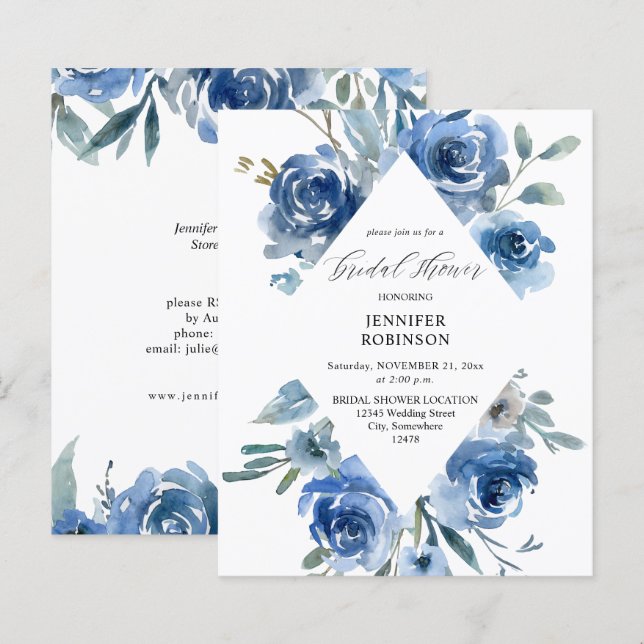Budget Dusty Blue & Blue Floral Bridal Shower (Front/Back)