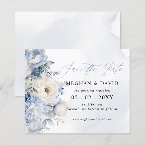Budget Dusty Blue Blush Floral Save the Date