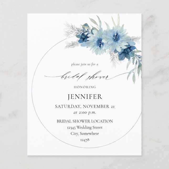 Budget Dusty Blue Boho Floral Ring Bridal Shower B Flyer (Front)