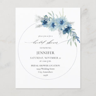 Budget Dusty Blue Boho Floral Ring Bridal Shower Flyer