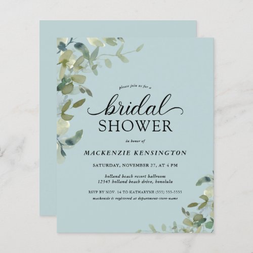Budget Dusty Blue Botanical Bridal Shower 