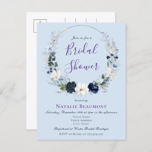 Budget Dusty Blue Botanical Floral Bridal Shower Invitation Postcard