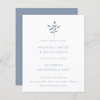 Budget Dusty Blue Botanical Wedding Invitation