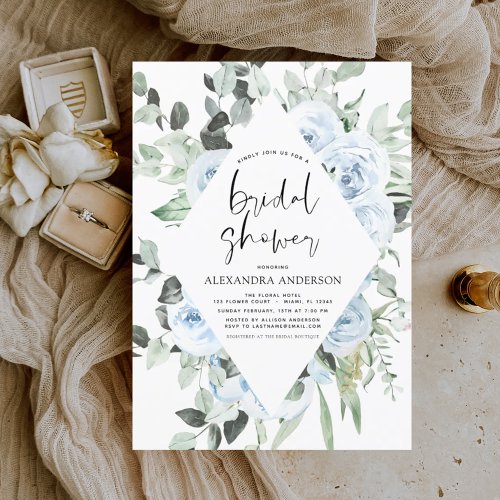 Budget Dusty Blue Bridal Shower Floral Greenery