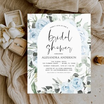 Budget Dusty Blue Bridal Shower Floral Greenery Flyer by Hot_Foil_Creations at Zazzle