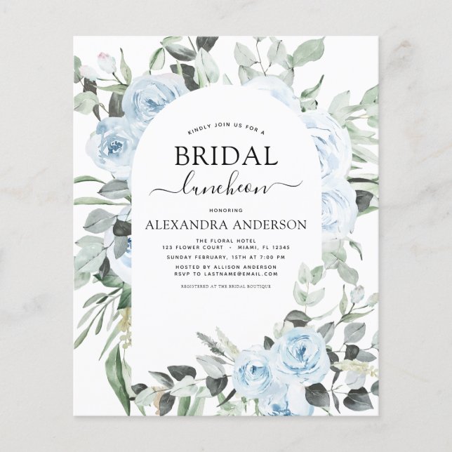 Budget Dusty Blue Bridal Shower Luncheon Flyer (Front)