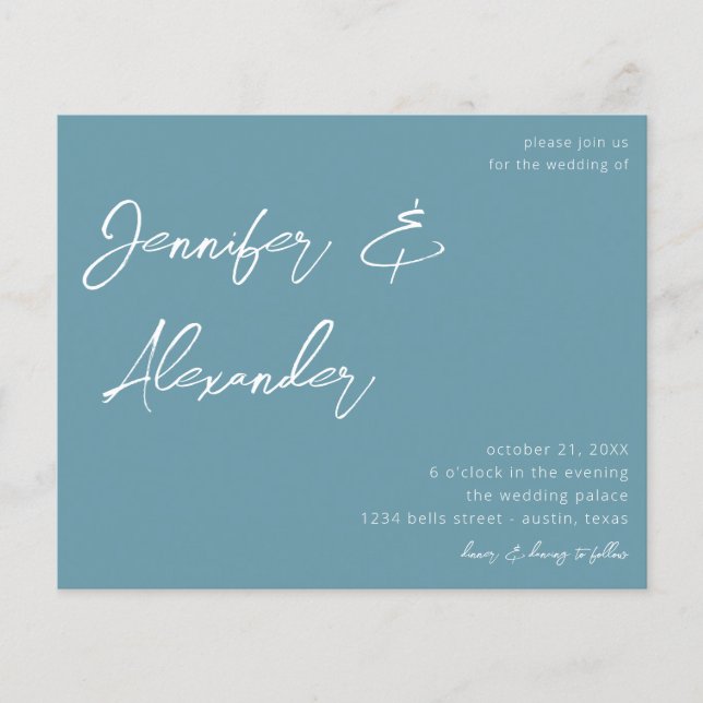 Budget Dusty Blue Calligraphy Photo Wedding V2 Flyer (Front)