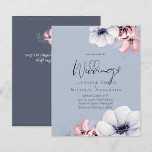  Budget Dusty Blue Coral Floral Script Wedding