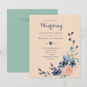 Budget Dusty Blue Coral Sage Floral Wedding Invite