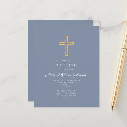 Budget Dusty Blue Cross Boy Baptism Paper Sheet