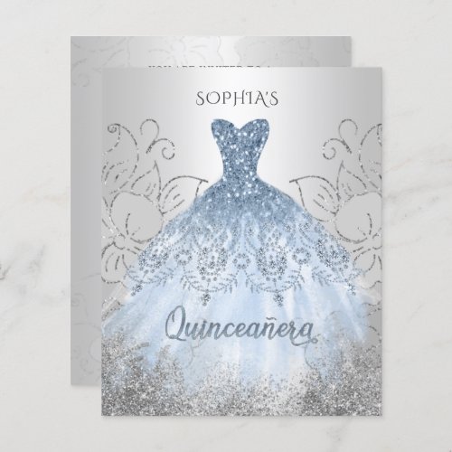 Budget Dusty Blue Dress Quinceaera Invitation