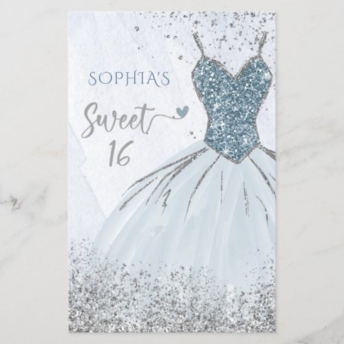 Budget Dusty Blue Dress Sweet 16 Invitation