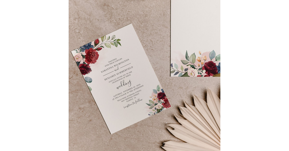 BUDGET Wedding Invitation, Red Gold Eucalyptus, Zazzle