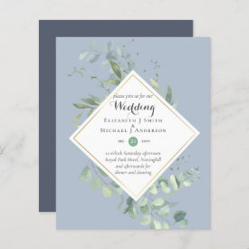 Budget Dusty Blue Eucalyptus Wedding Invites
