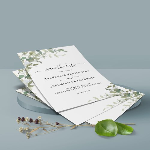 BUDGET Dusty Blue Eucalyptus Wedding Save the Date Flyer