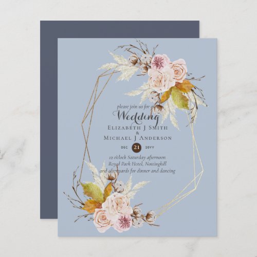 Budget Dusty Blue Fall Floral Wedding Invites