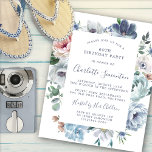 Budget Dusty Blue Floral 60th Birthday Invitation<br><div class="desc">Dusty blue roses and wildflowers decorate a pretty birthday invitation. Modern calligraphy adds to the Boho Vibe.</div>