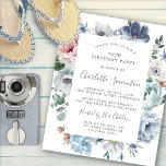 Budget Dusty Blue Floral 70th Birthday Invitation<br><div class="desc">Dusty blue roses and wildflowers decorate a pretty birthday invitation. Modern calligraphy adds to the Boho Vibe.</div>