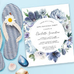 Budget Dusty Blue Floral 80th Birthday Invitation<br><div class="desc">Dusty blue peonies form a round frame around your birthday party details on this elegant budget invitation.</div>