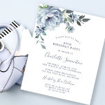 Budget Dusty Blue Floral 80th Birthday Invitation<br><div class="desc">A dusty blue peony and wildflowers decorate a pretty birthday invitation. Modern calligraphy adds to the Boho Vibe.</div>