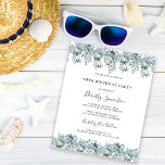 Budget Dusty Blue Floral 80th Birthday Invitation<br><div class="desc">Dusty blue peonies and wildflowers form a very pretty top and bottom borders on this birthday invitation</div>