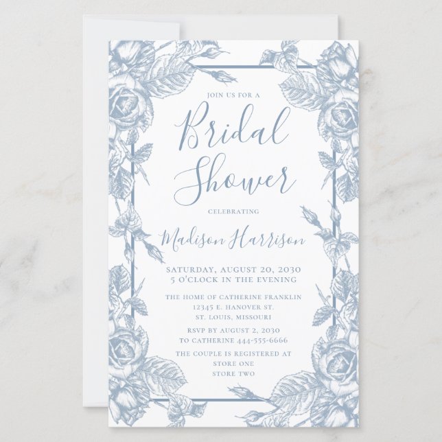 Budget Dusty Blue Floral Bridal Shower (Front)