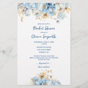 Budget Dusty Blue Floral Bridal Shower Flyer