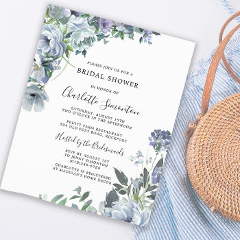 Budget Dusty Blue Floral Bridal Shower Invitation by Celebrais at Zazzle