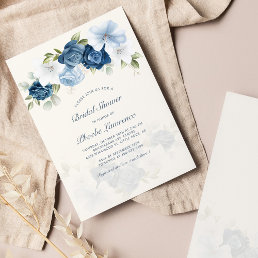 Budget Dusty Blue Floral Bridal Shower Invitation