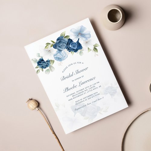 Budget Dusty Blue Floral Bridal Shower Invitation