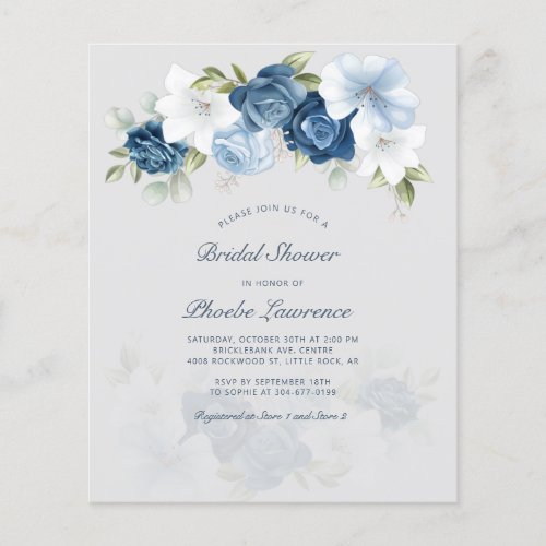 Budget Dusty Blue Floral Bridal Shower Invitation