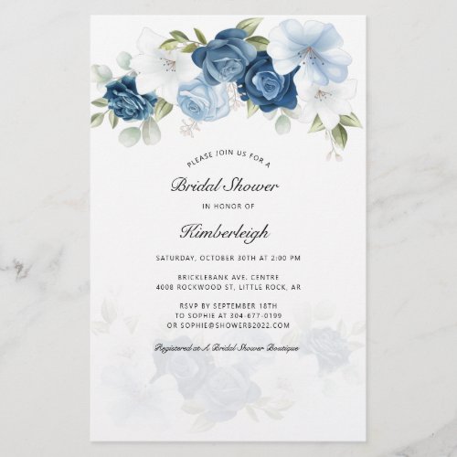 Budget Dusty Blue Floral Bridal Shower Invitation Stationery