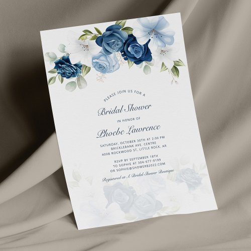Budget Dusty Blue Floral Bridal Shower Invitation  Stationery