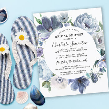 Budget Dusty Blue Floral Bridal Shower Invite by Celebrais at Zazzle