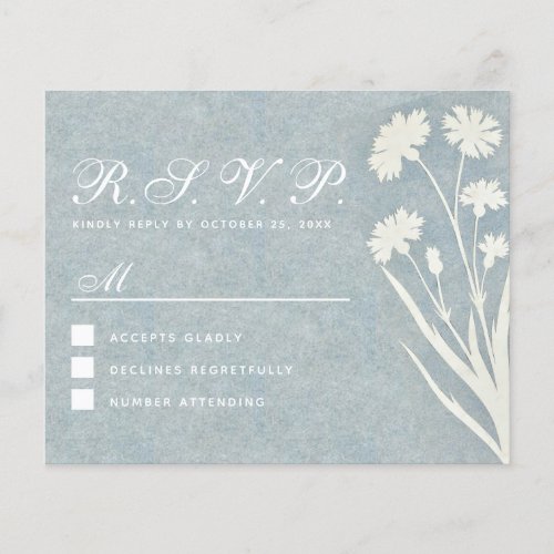 Budget Dusty Blue Floral Cornflower Wedding RSVP