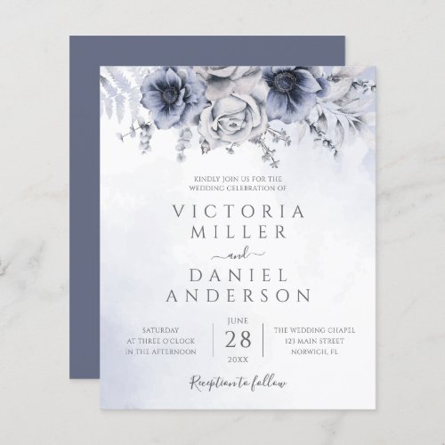 Budget Dusty Blue Floral Elegant Wedding Invite