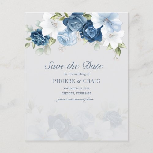 Budget Dusty Blue Floral Eucalyptus Save The Date