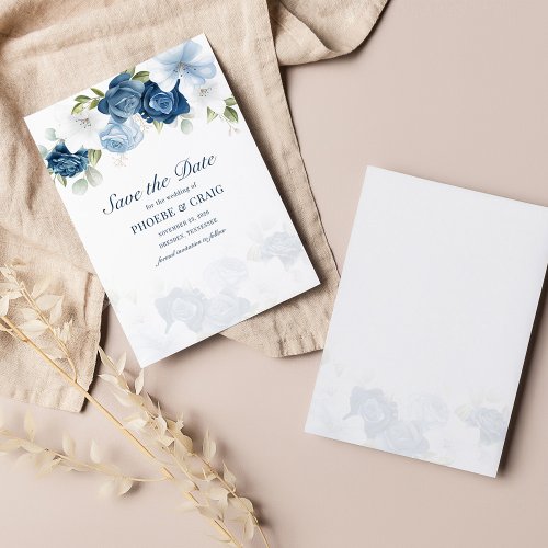 Budget Dusty Blue Floral Eucalyptus Save The Date