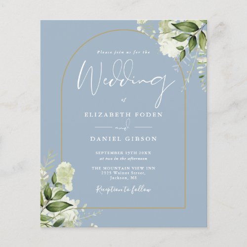 Budget Dusty Blue Floral Gold Arch Wedding Invite