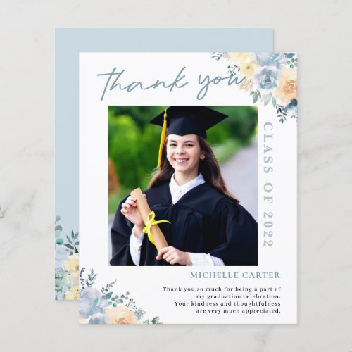 Budget Dusty Blue Floral Graduation Thank You