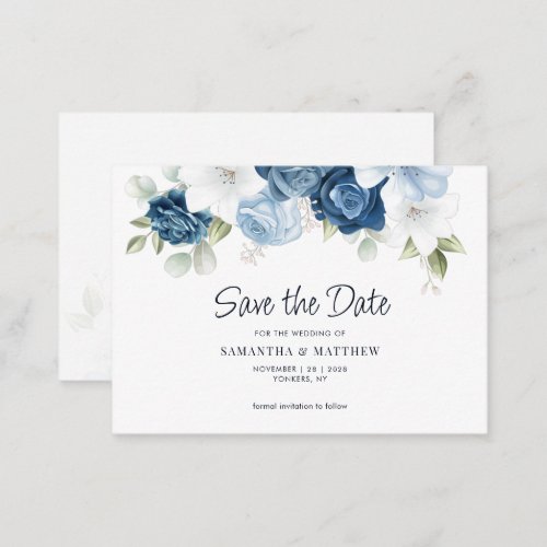 Budget Dusty Blue Floral Greenery Save the Date Note Card