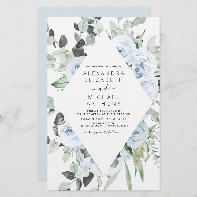 Budget Dusty Blue Floral Greenery Wedding (Front/Back)
