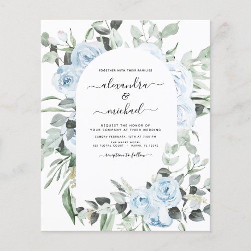 Budget Dusty Blue Floral Greenery Wedding Flyer