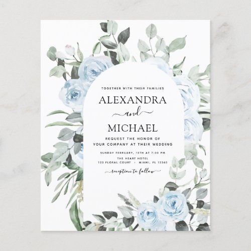 Budget Dusty Blue Floral Greenery Wedding Flyer